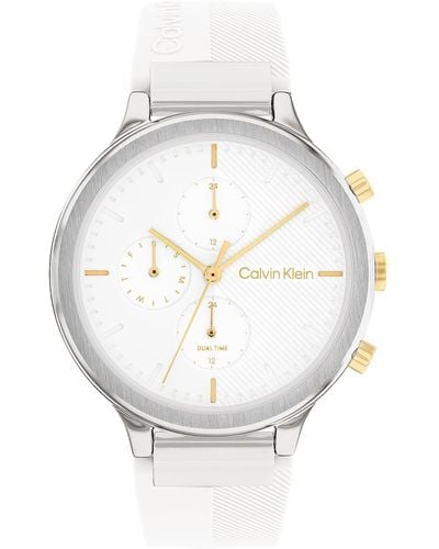 Calvin Klein Multi Zifferblatt Quarz Uhr für mit Weisses Silikonarmband - 25200244 - Weiß