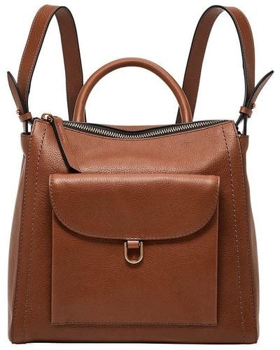 Fossil Tess Leder-Laptop-Rucksack Handtasche - Braun