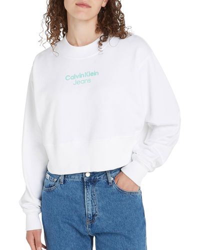 Calvin Klein STACKED INSTITUTIONAL CREWNECKSweatshirt Donna - Bianco