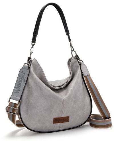 Wrangler Hobo Bags For Striped Cotton Ribbon Shoulder Purses And Handbags With Straps - Grey