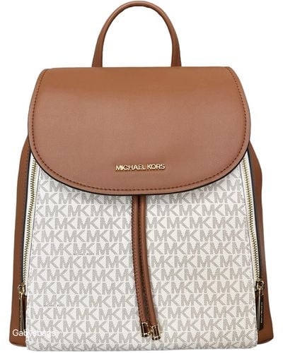Michael Kors Phoebe Medium Zip Pocket Backpack Vanilla Mk Signature - Brown