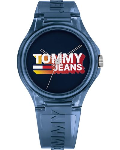 Tommy Hilfiger Jeans Analog Quarzuhr Unisex mit Marinblaues Silikonarmband - 1720028