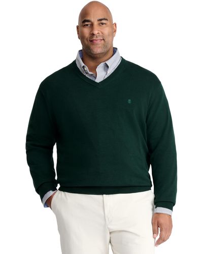 Izod Big And Tall Premium Essentials Solid V-neck Sweater - Green