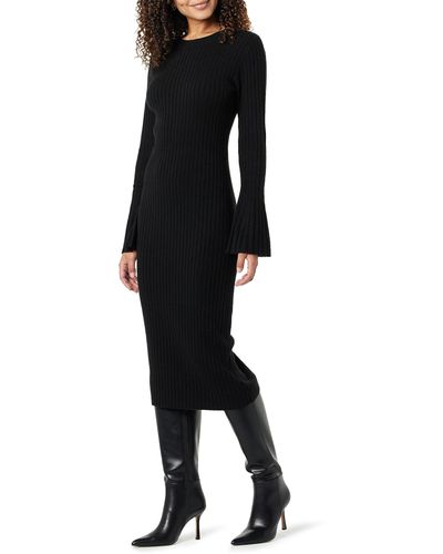 The Drop Fernanda Bell Sleeve Ribbed Sweater Dress Black