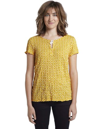 Tom Tailor T-Shirts/Tops Gemustertes T-Shirt mit Bindedetail in Crincle-Optik Yellow dot Design,L,22740,3000 - Gelb