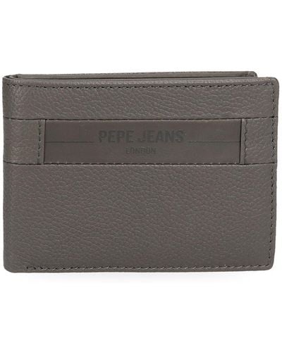 Pepe Jeans Checkbox Portefeuille Horizontal avec Porte-Monnaie Gris 11x8x1 cm Cuir - Marron