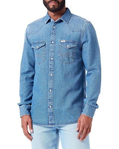 Wrangler Ls Western Shirt - Blue
