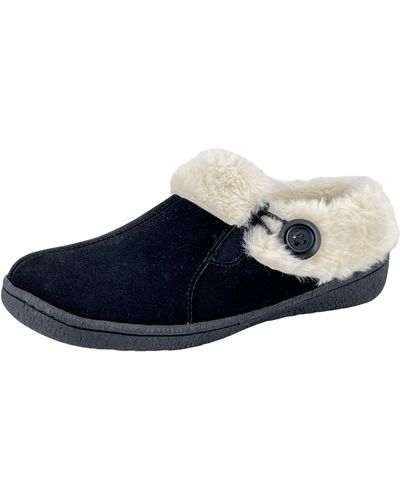 Clarks Warm Plush Faux Fur Lining - Indoor Outdoor House Slippers For - Black