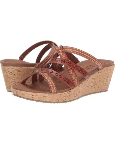 Skechers Beverlee-Tiger Posse-Bohemian Embroidered Multe-Strap Wedge Keilsandale - Braun