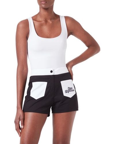 Love Moschino High Waist in Cotton-Nylon Twill with Contrasting Colour Details Short Casual - Bianco