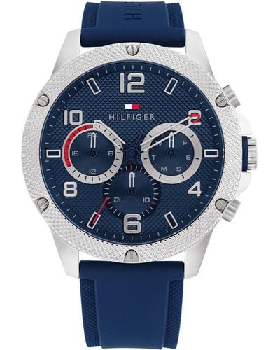 Tommy Hilfiger Analoog Multifunctioneel Quartz Horloge Voor Mannen Met Blauwe Siliconen Armband - 1792027, Blauw, Riem