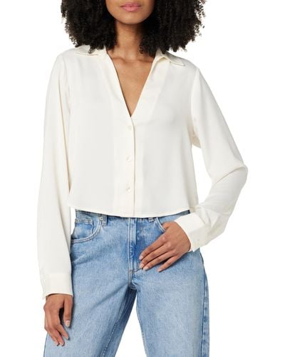 The Drop Harlow Silky Cropped Blouse - White