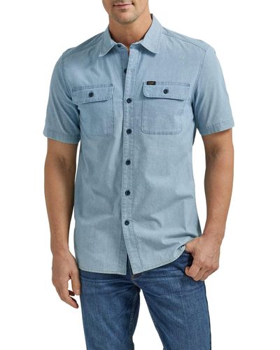 Lee Jeans Extreme Motion All Purpose Classic Fit Short Sve Button Down Worker Shirt - Blu
