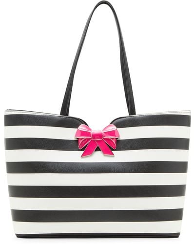 Betsey Johnson Striped Bow Tote - Black