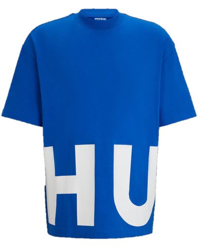 HUGO Block Letter Logo Cotton T-shirt - Blue