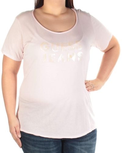 Guess S Pink Printed Short Sleeve Scoop Neck T-shirt Top - White