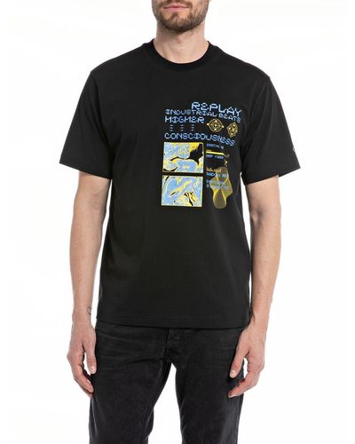 Replay T-Shirt à ches Courtes Et Col Rond avec Imprimé Au Dos - Noir