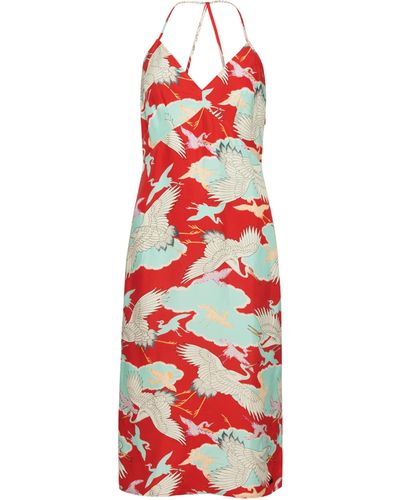 Superdry Midi-Kleid mit Print und Nackenträger Tsuru-Rot 42