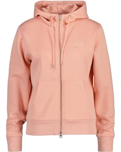 GANT Reg Tonal Shield Zip Hoodie Hooded Sweatshirt - Pink