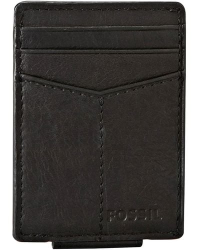 Fossil Ingram Leather Magnetic Card Case With Money Clip Wallet - Black