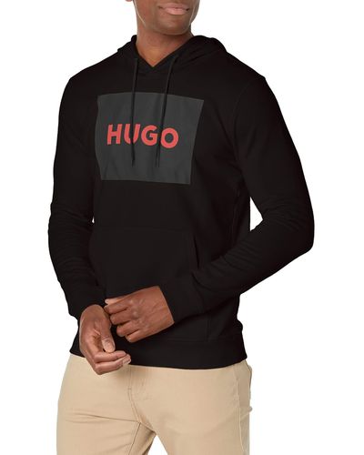 HUGO Regular Fit Square Logo Hooded Jersey Sweatshirt - Black