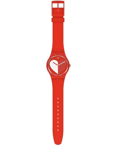 Swatch SO29Z112 Armband-Uhr Half 3 White Analog Quarz Silikon-Band Ø 41 mm - Rot