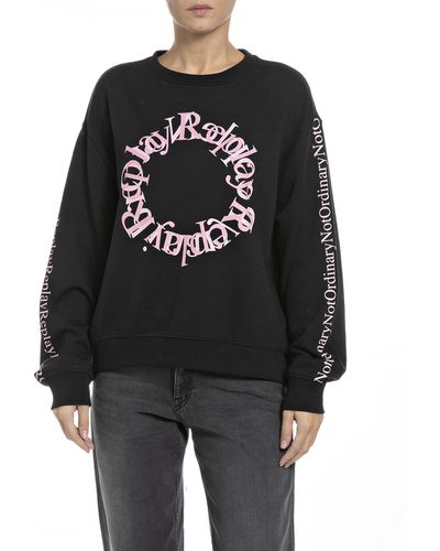 Replay Sweatshirt mit Markenprint in Kontrast vorn und an den Ärmeln - Schwarz