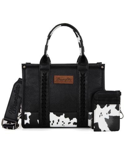 Wrangler Cow Print Tote Bag Sets For 2pcs Western Handbags And Card Wallet Designer Satchel Purses - Black