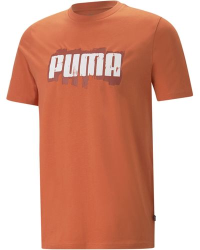PUMA T-Shirt Grafica con Scritta da Uomo M Chili Powder Orange - Arancione