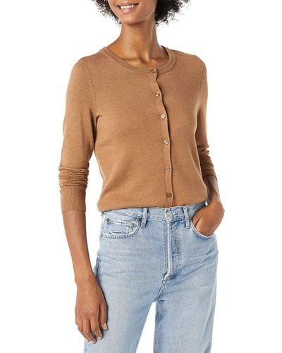 Amazon Essentials Lightweight Crewneck Cardigan Sweater - Natural