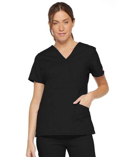 Dickies Womens Signature Mock Wrap Top With Multiple Instrument Loop Medical Scrubs Shirts - Black