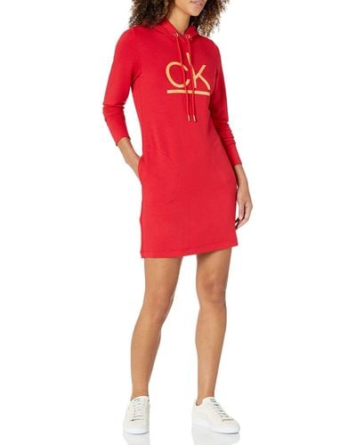 Calvin Klein Hooded Long Sleeve Dress Kapuzenkleid - Rot