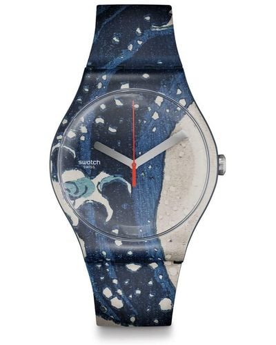 Swatch Wave By Hokusai & Astrolabe Quartz Watch - Blue