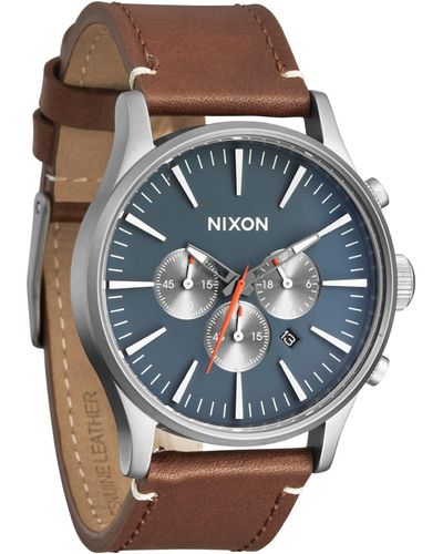 Nixon Sentry Chrono Leather Watch - Blue