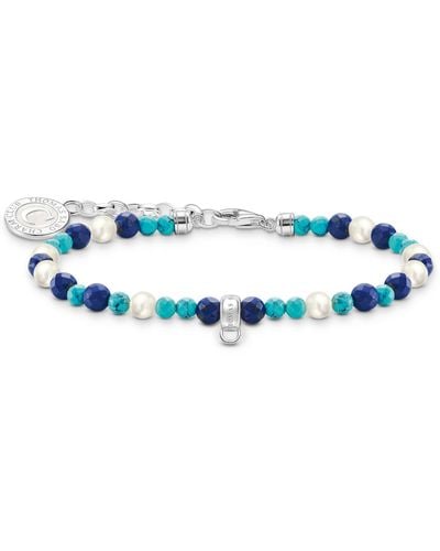Thomas Sabo Silver Member Charm Bracelet With White Pearls & Blue Beads 925 Sterling Silver