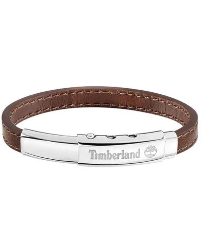 Timberland AMITY TDAGB0001605 Bracelet pour homme en acier inoxydable argenté et cuir marron