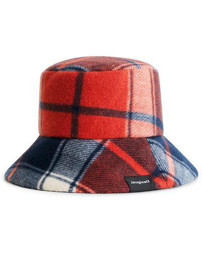 Desigual Hat_Red Check 3029-Cappello Scuro Set di Accessori Invernali - Rosso