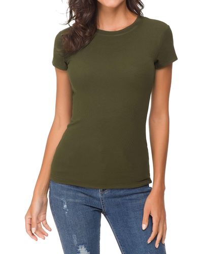 FIND Crewneck Slim Fitted Short Sleeve T-shirt Stretchy Bodycon Basic Tee Tops - Green