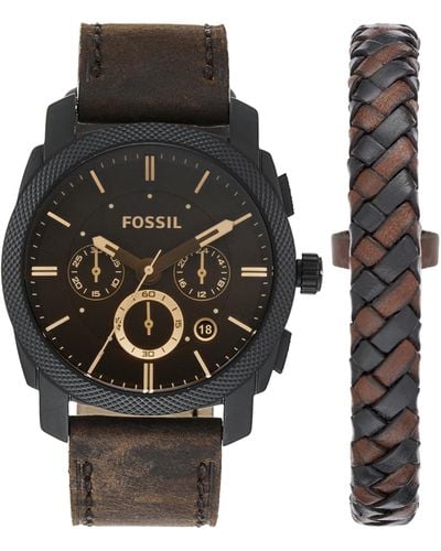 Fossil Chronographe Quartz Montre avec Bracelet en Cuir FS4656 - Noir