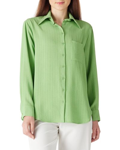 FIND Casual Oversized Button Down V Neck Blouses Shirts - Green