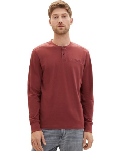 Tom Tailor 1037842 Klassisches Langarmshirt mit Henley-Ausschnitt - Rot