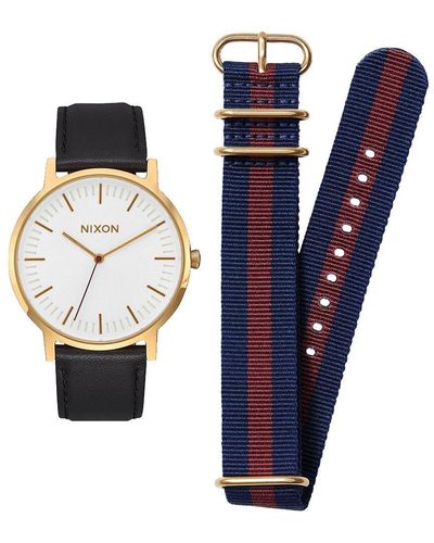 Nixon Analog Quarz Smart Watch Armbanduhr mit Leder Armband A1231-2948-00 - Blau