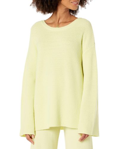 The Drop Alice Crewneck Back Slit Ribbed Pullover Jumper - Yellow