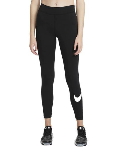 Nike Sportswear Essential Damen-Leggings mit mittelhohem Bündchen und Swoosh - Schwarz