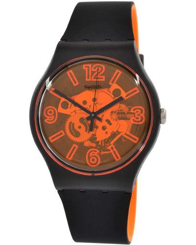 Swatch Analog Quarz Uhr mit Silikon Armband SUOB164 - Orange