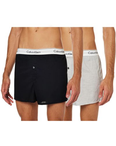 Calvin Klein 2 Pack Logo Slim Fit Woven Boxers in Black for Men | Lyst UK