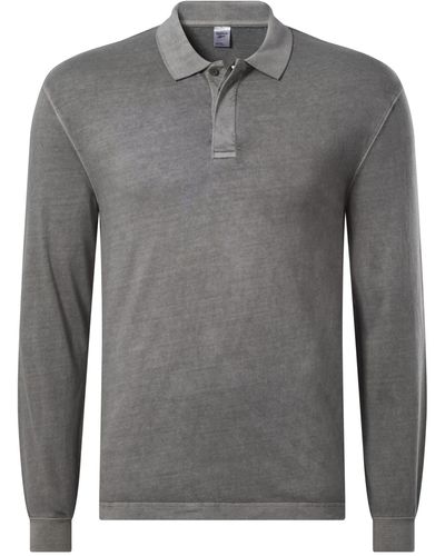Reebok 's Classics Natural Dye Polo Long Sleeve Tee Shirt - Grey