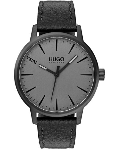 HUGO By Boss Analog Quartz Watch With Leather Strap 1530074 - Grey