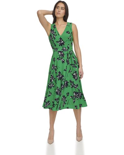 Tommy Hilfiger Jersey Tie Waist Fit And Flare Dress - Green