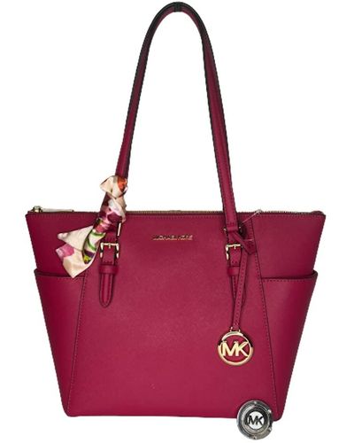 Michael Kors Charlotte Large Leather 3-in-1 Tote Crossbody Handbag Carmine  Pink